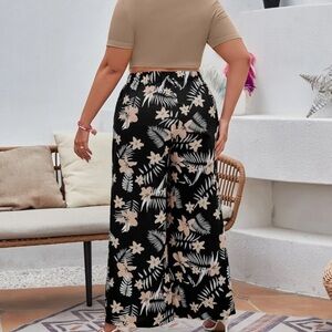 Floral Black and Cream Wide-Leg Pants